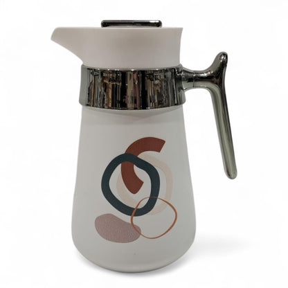 Regal Painted Vacuum Flask 1.0L – Modern White Design with Chrome Handle | Stylish Insulated Jug for Hot & Cold Beverages | Geometric Print | Double Wall Thermal Flask
