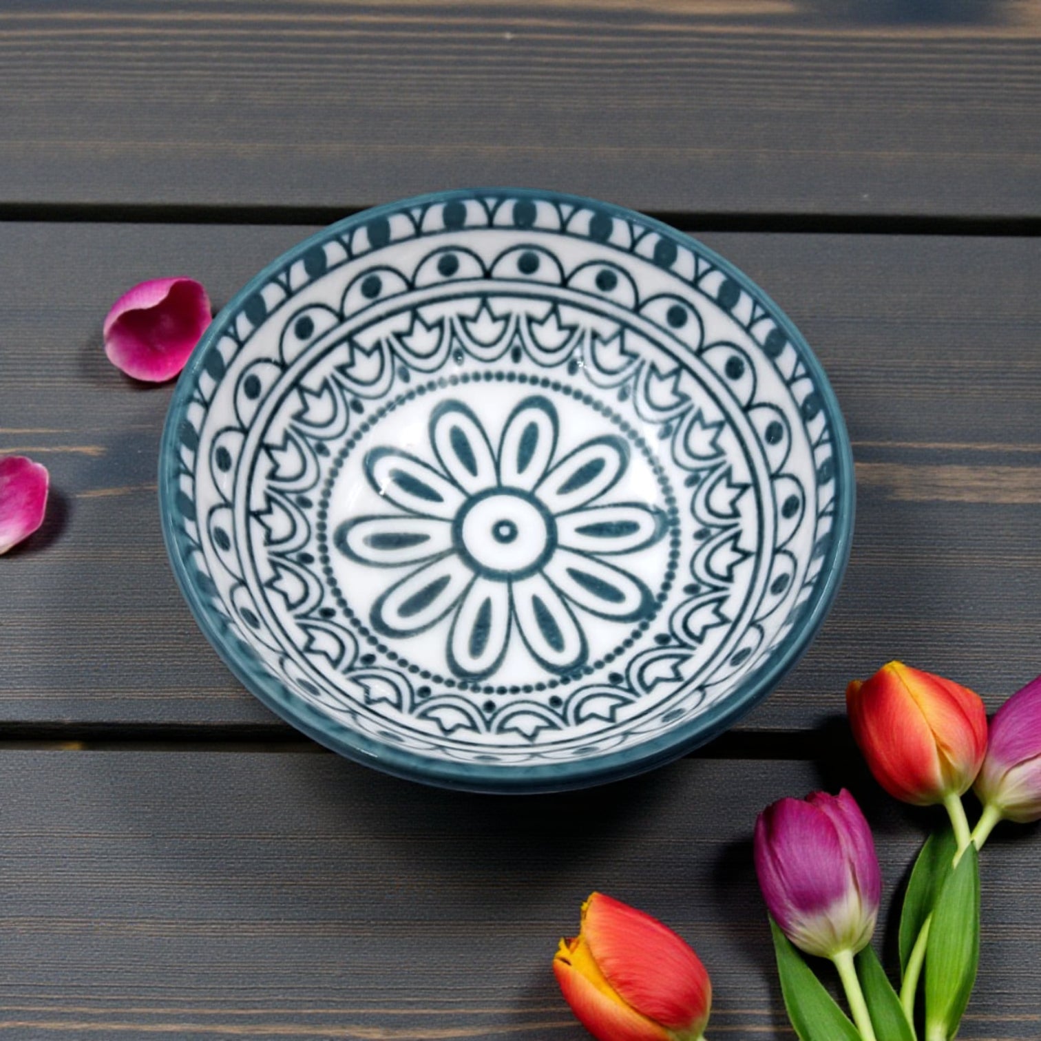 Che Brucia Arabesque Porcelain Small Dipping Dish 8 cm – Round & Rectangular – Blue & White – Premium Sauce, Snack & Appetizer Bowl