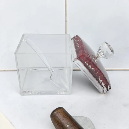 Acrylic Sugar Jar with Lid and Spoon, Clear Storage Container for Candy Condiments Spices, Decorative Kitchen Organizer, Available in 2 Designs - Damoo