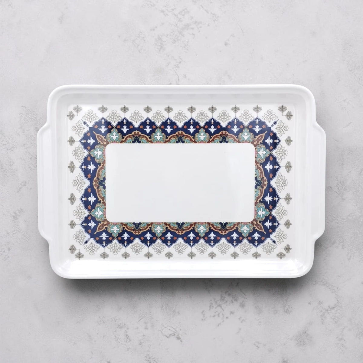 Rectangular Serving Tray with Handles & Decorative Border Design – Multipurpose Tea, Coffee & Food Serving Tray - Damoo