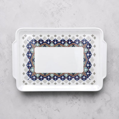 Rectangular Serving Tray with Handles & Decorative Border Design – Multipurpose Tea, Coffee & Food Serving Tray - Damoo