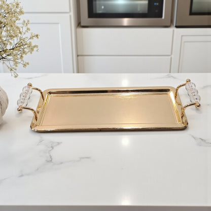 Luxury Rectangular Gold Serving Tray with Acrylic Handles – Elegant Stainless Steel Decorative & Functional Tray for Home, Hotel, or Events - Damoo