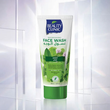 Beauty Clinic Mint Face Wash – 150ml Tube – Revitalizing Facial Cleanser with Vitamin C, Pore-Purifying, Oil Control & Cooling Mint Sensation – Gentle Daily Skincare for Fresh, Clear Complexion - Damoo