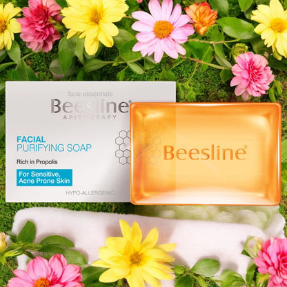 Beesline Facial Purifying Soap with Propolis & Activated Charcoal 85g – Deep Cleansing for Sensitive & Acne-Prone Skin – Hydrating & Balancing Formula - Damoo