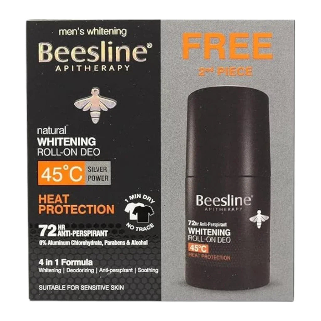 Beesline Men Roll-On Deodorant Heat Protection 2 Pieces 50ml | Up to 45°C Shield | Sweat Control & Skin Brightening | Paraben-Free & Cruelty-Free - Damoo