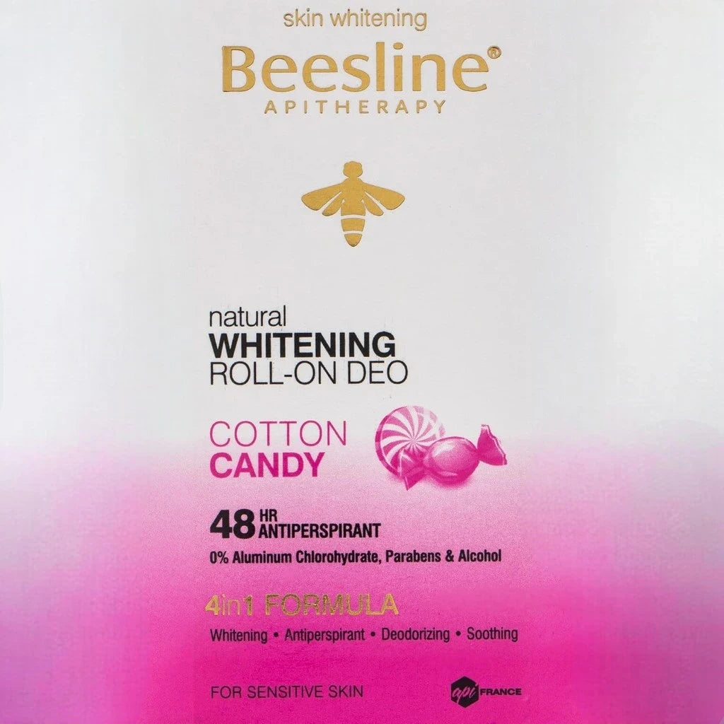Beesline Natural Whitening Roll-On Deodorant – Cotton Candy, 50ml | 48H Antiperspirant for Sensitive Skin | Soothes, Moisturizes & Brightens Underarms | No Harsh Chemicals - Damoo