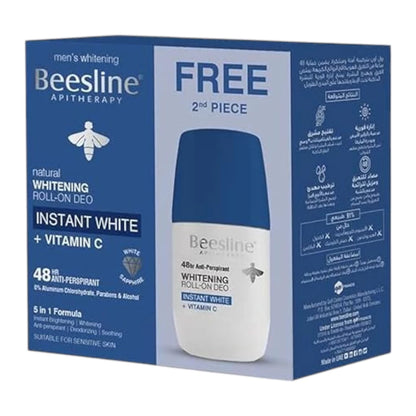 Beesline Natural Whitening Roll-On Deodorant Instant White with Vitamin C – 2x50ml | 48H Protection | Brightening & Sweat Control | No Aluminum or Parabens - Damoo