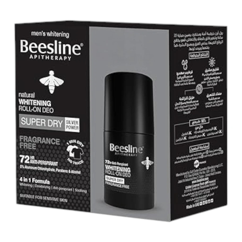 Beesline Roll-On Deodorant Super Dry Fragrance Free 2 Pcs 50ml – 72HR Antiperspirant, Even Skin Tone - Damoo