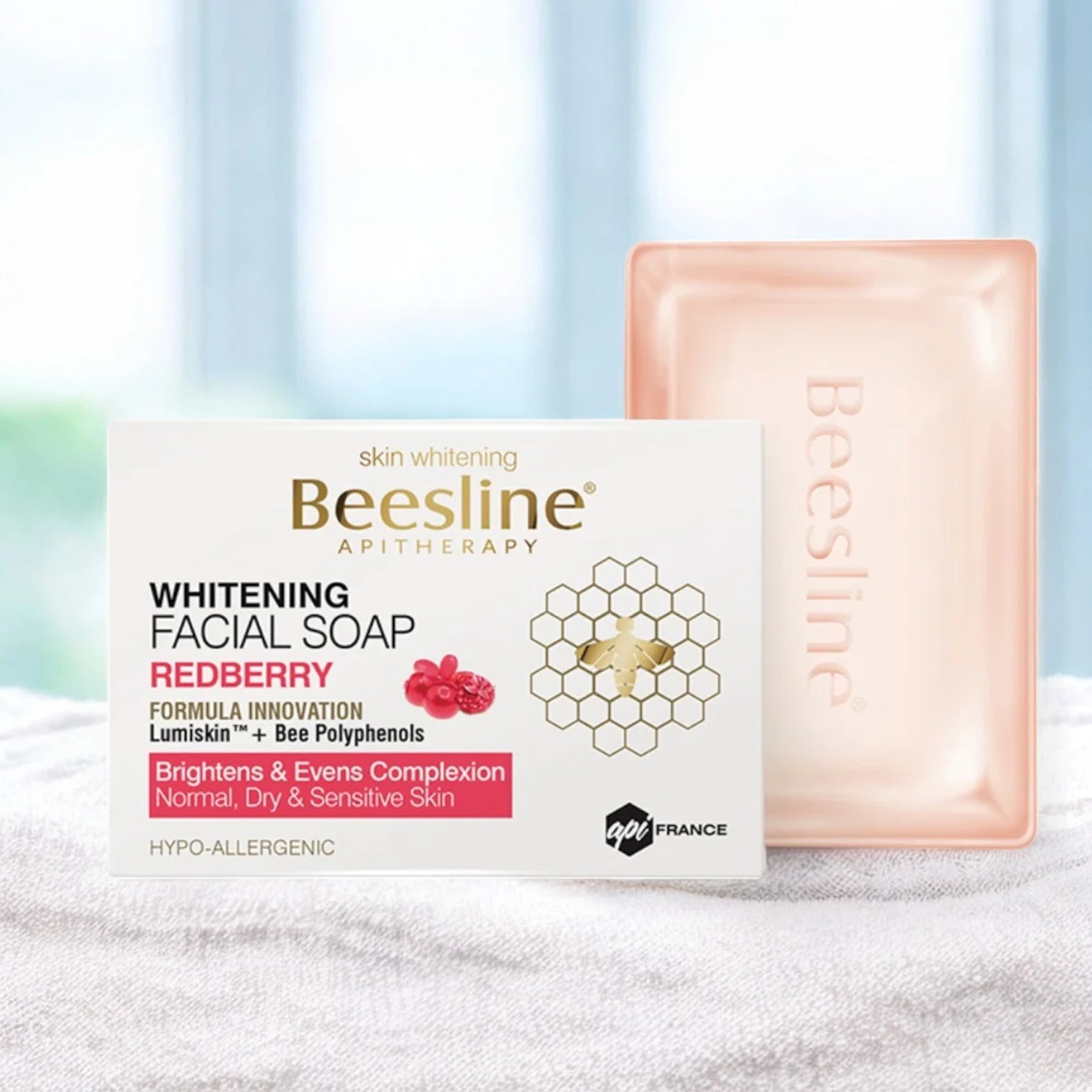 Beesline Whitening Facial Soap 85g – Red Berry Scent – Brightening & Purifying Glycerine Soap for Even Complexion - Damoo