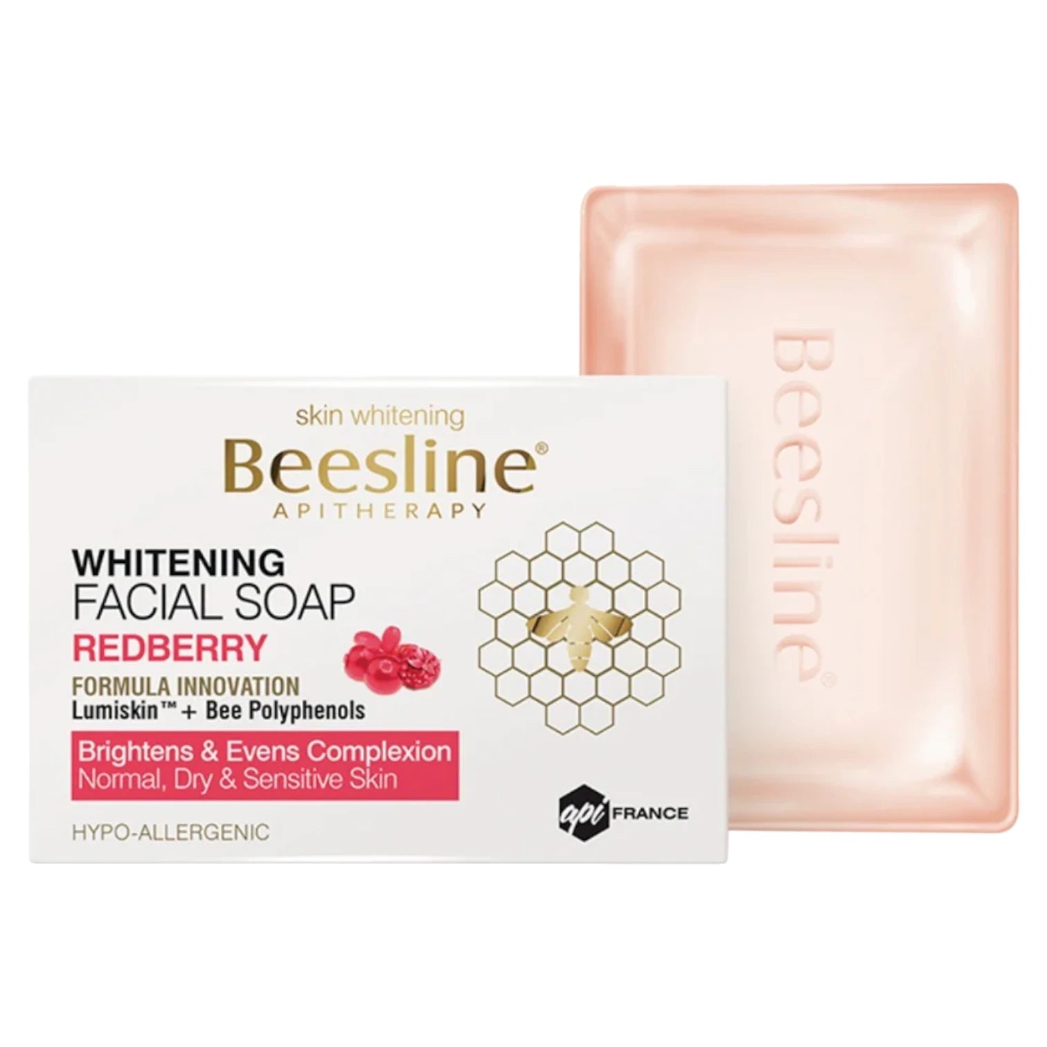 Beesline Whitening Facial Soap 85g – Red Berry Scent – Brightening & Purifying Glycerine Soap for Even Complexion - Damoo