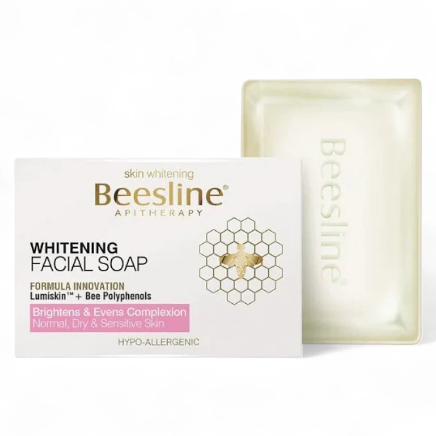 Beesline Whitening Facial Soap – With Lumiskin, Vitamin C & Bee Polyphenols – Brightening Cleanser for Sensitive, Normal & Dry Skin – 85g - Damoo