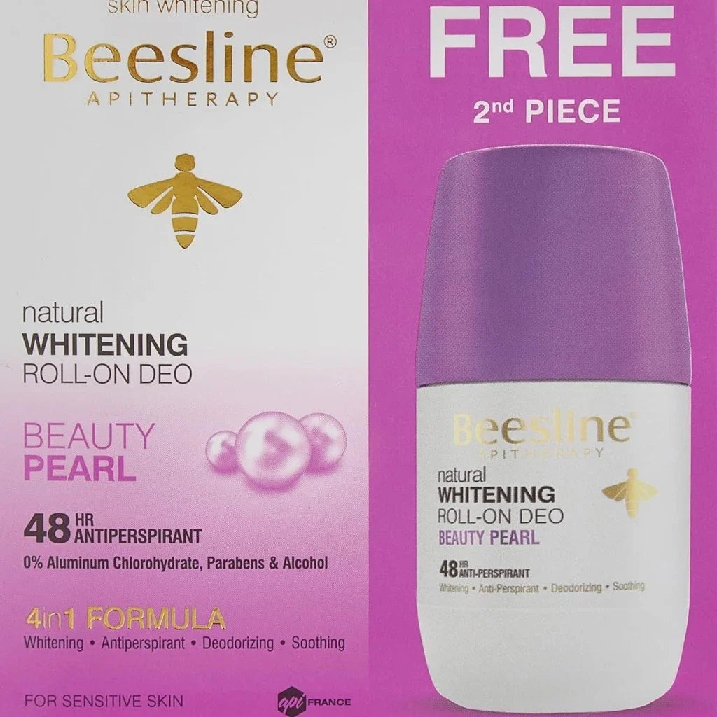 Beesline Whitening Roll-On Deodorant Beauty Pearl – 50ml (1+1 Free) | 48-Hour Anti-Perspirant with Skin Brightening, Odor Control & Teflose Technology – Alcohol & Ammonia Free - Damoo
