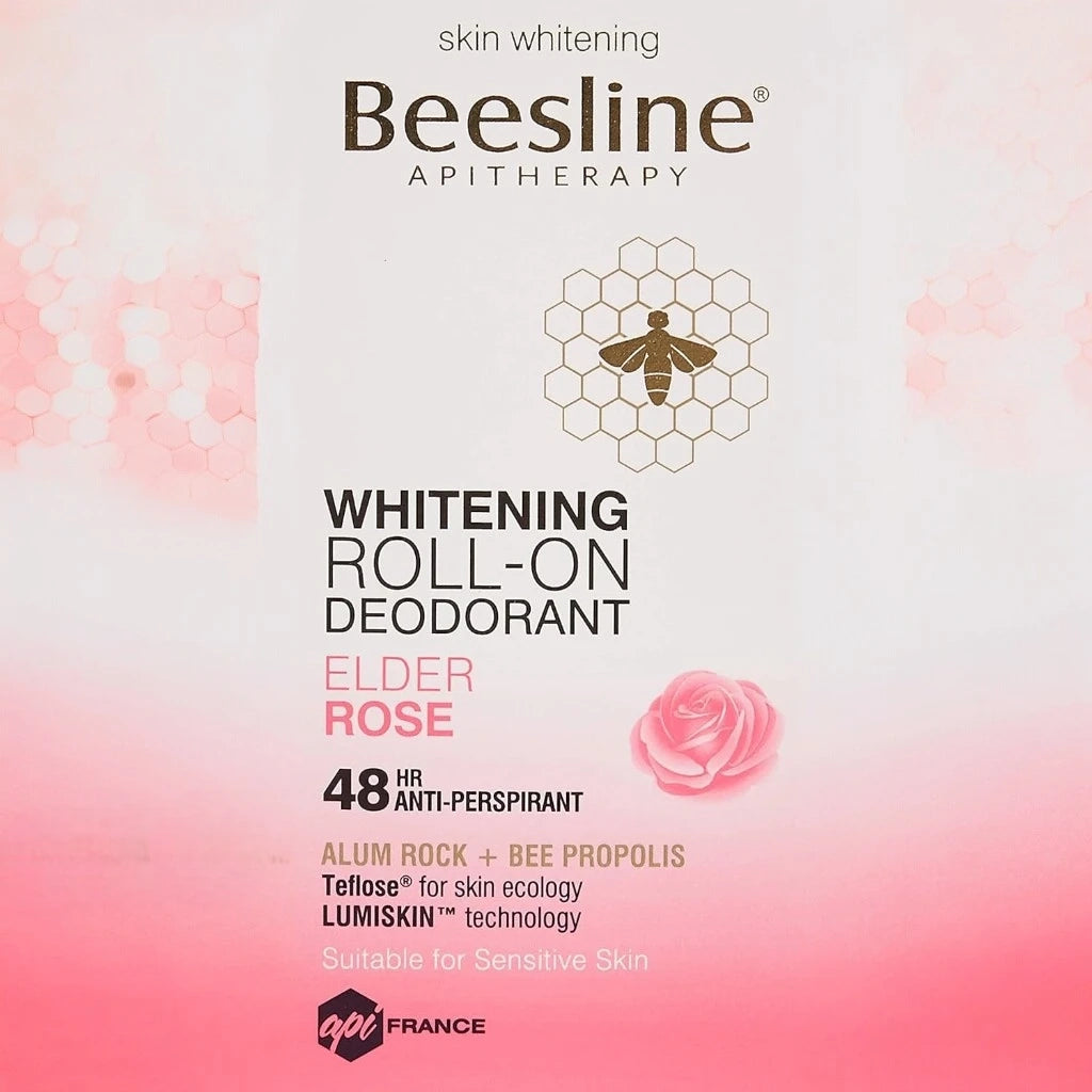 Beesline Whitening Roll-On Deodorant – Elder Rose Fragrance, 50ml | 48H Antiperspirant with Natural Brightening, Non-Sticky Formula for Sensitive Skin | Alcohol & Paraben Free - Damoo