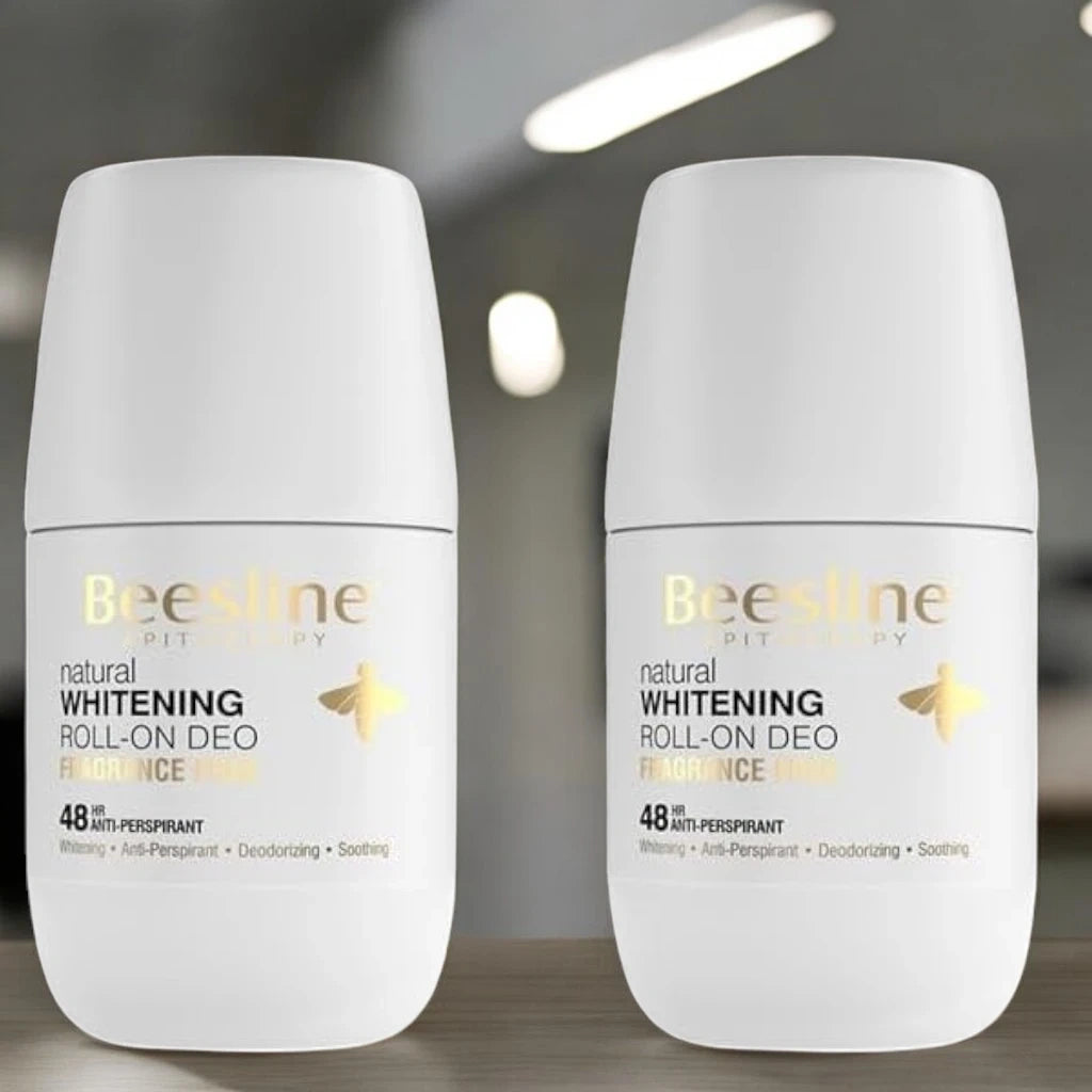 Beesline Whitening Roll-On Deodorant Fragrance-Free – 2x50ml (1+1 Free) | 48-Hour Antiperspirant Protection, Odor Control & Skin Brightening | Ammonia-Free & Gentle on Skin - Damoo