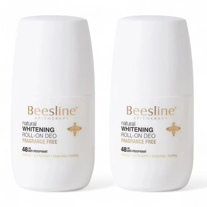 Beesline Whitening Roll-On Deodorant Fragrance-Free – 2x50ml (1+1 Free) | 48-Hour Antiperspirant Protection, Odor Control & Skin Brightening | Ammonia-Free & Gentle on Skin - Damoo