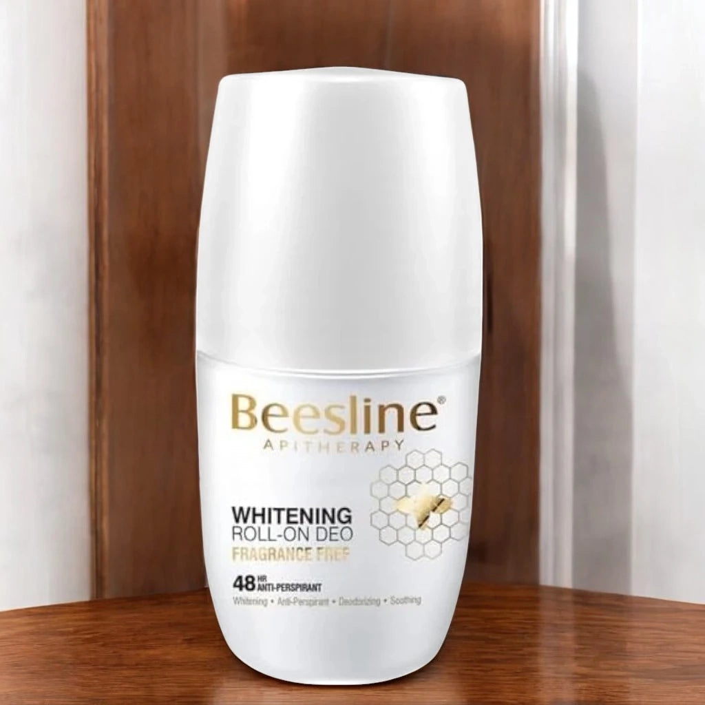 Beesline Whitening Roll-On Deodorant Fragrance Free – 50ml | 48H Antiperspirant for Sensitive Skin with Teflose, Aloe Vera & Propolis | Skin Brightening & Odor Control – White/Gold Edition - Damoo