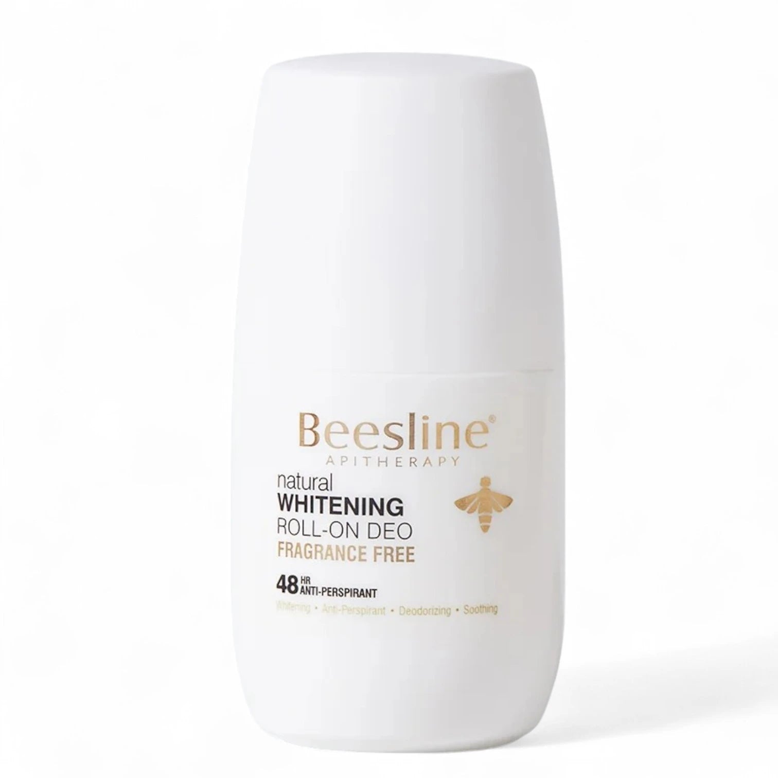 Beesline Whitening Roll-On Deodorant Fragrance Free – 50ml | 48H Antiperspirant for Sensitive Skin with Teflose, Aloe Vera & Propolis | Skin Brightening & Odor Control – White/Gold Edition - Damoo