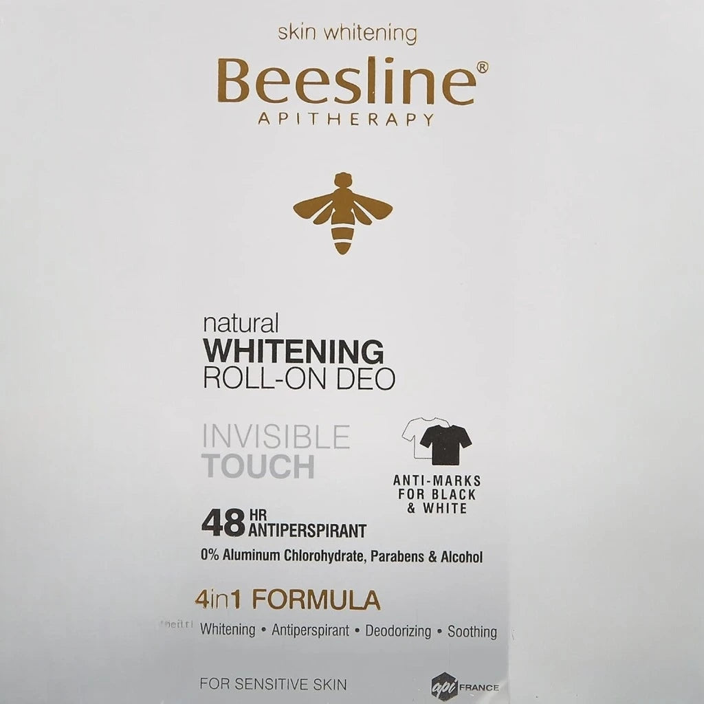 Beesline Whitening Roll-On Deodorant – Invisible Touch, 50ml | 48H Anti-Perspirant for Sensitive Skin | No White Marks, Soothing, Unisex Formula | Alcohol & Paraben-Free - Damoo