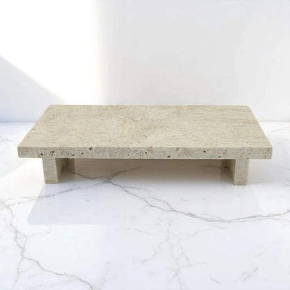 Beige Marble Decorative Serving Board with Small Legs – Tray for Kitchen, Vanity, Bathroom, or Living Room - Damoo