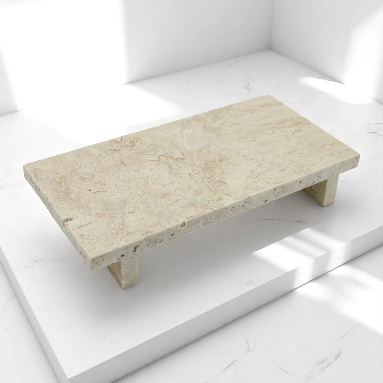 Beige Marble Decorative Serving Board with Small Legs – Tray for Kitchen, Vanity, Bathroom, or Living Room - Damoo