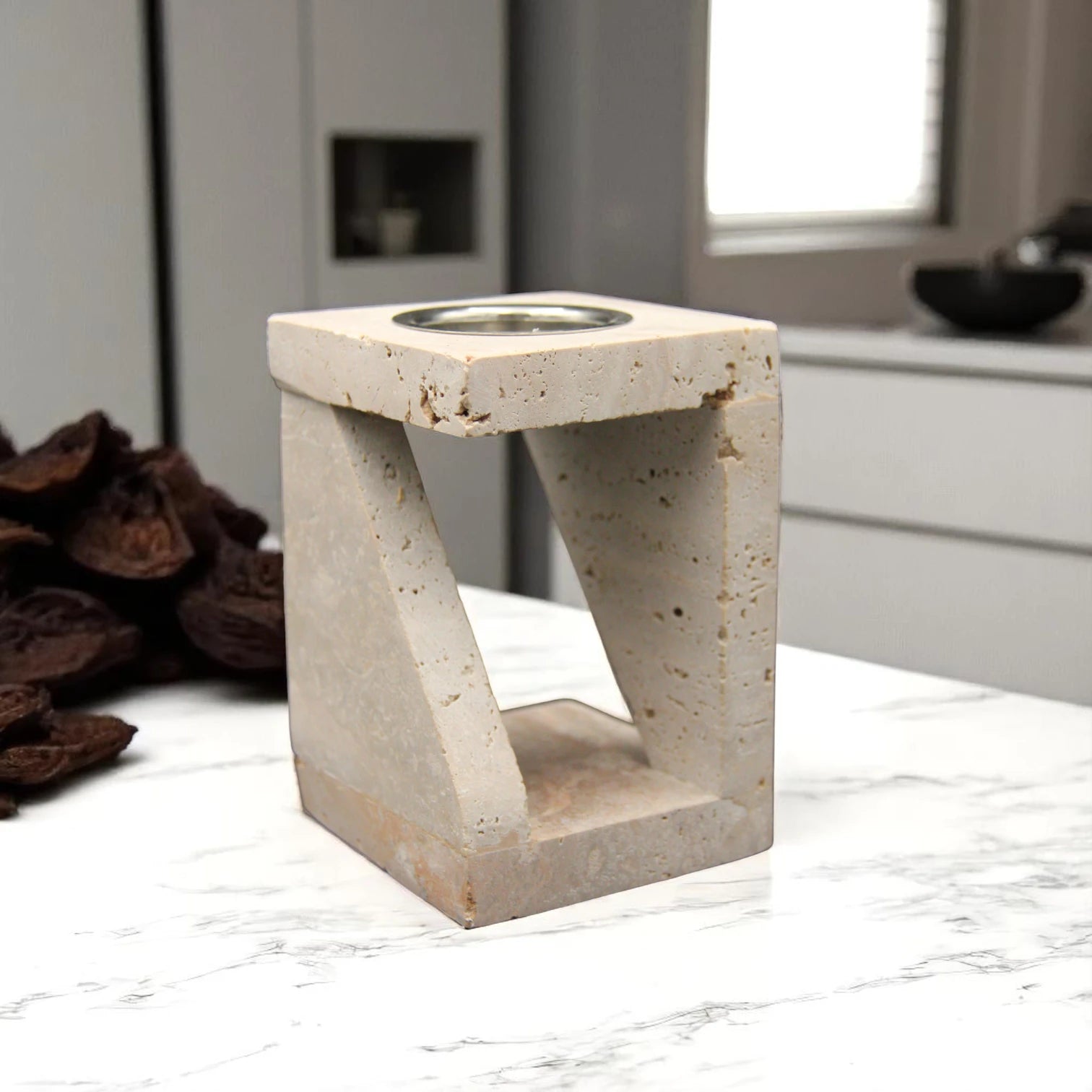 Beige Marble Incense Holder & Oud Burner – Elegant Circular Bakhoor Holder for Home, Office, Meditation, and Gifting - Damoo