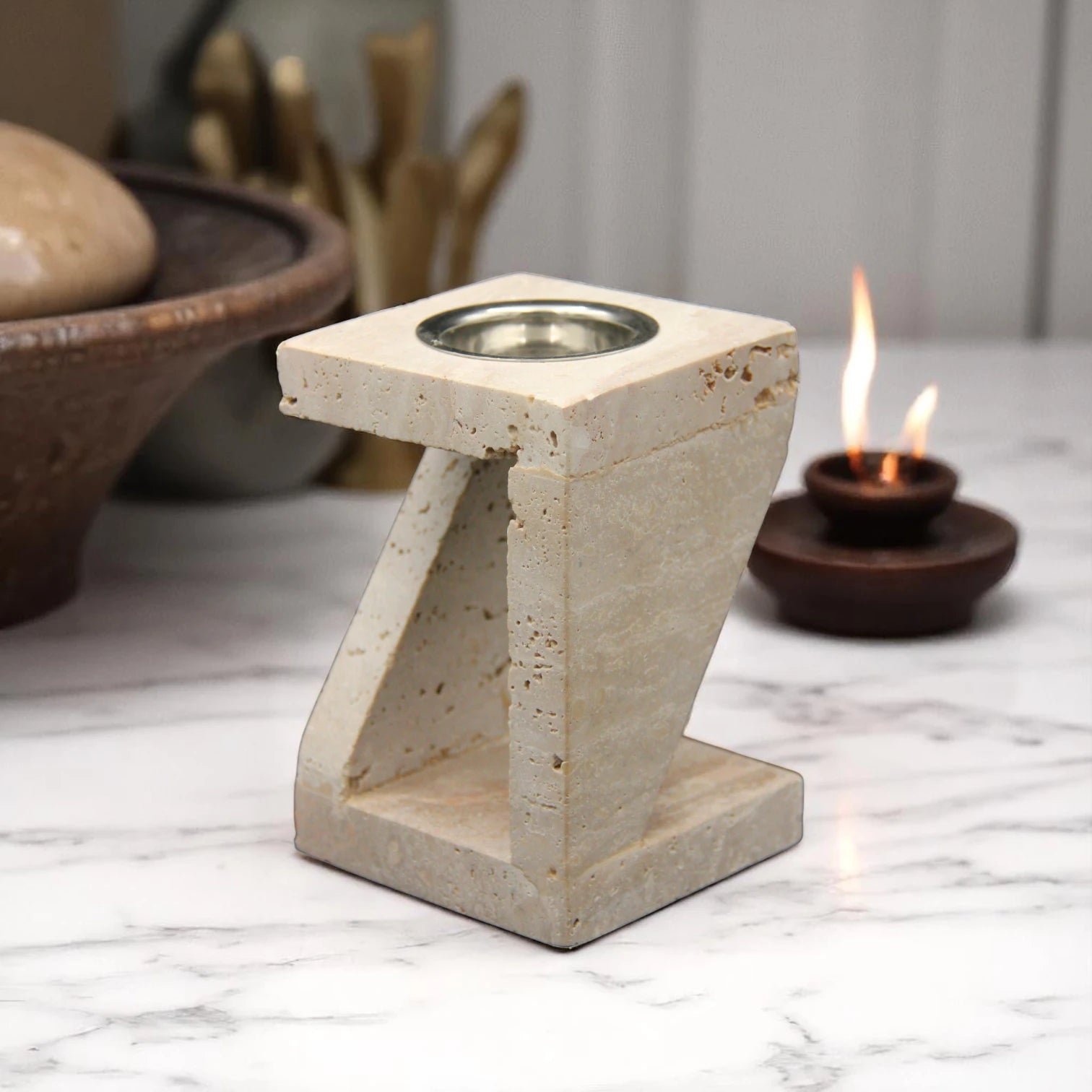 Beige Marble Incense Holder & Oud Burner – Elegant Circular Bakhoor Holder for Home, Office, Meditation, and Gifting - Damoo