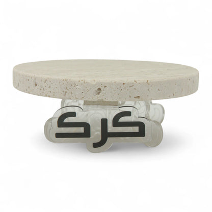 Beige Marble Karak Chai Serving Tray with Acrylic Stand | Arabic Calligraphy Board for Karak Pot & Table Setup - Damoo