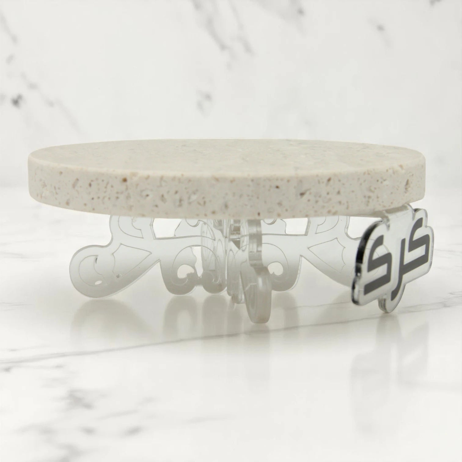 Beige Marble Karak Chai Serving Tray with Acrylic Stand | Arabic Calligraphy Board for Karak Pot & Table Setup - Damoo