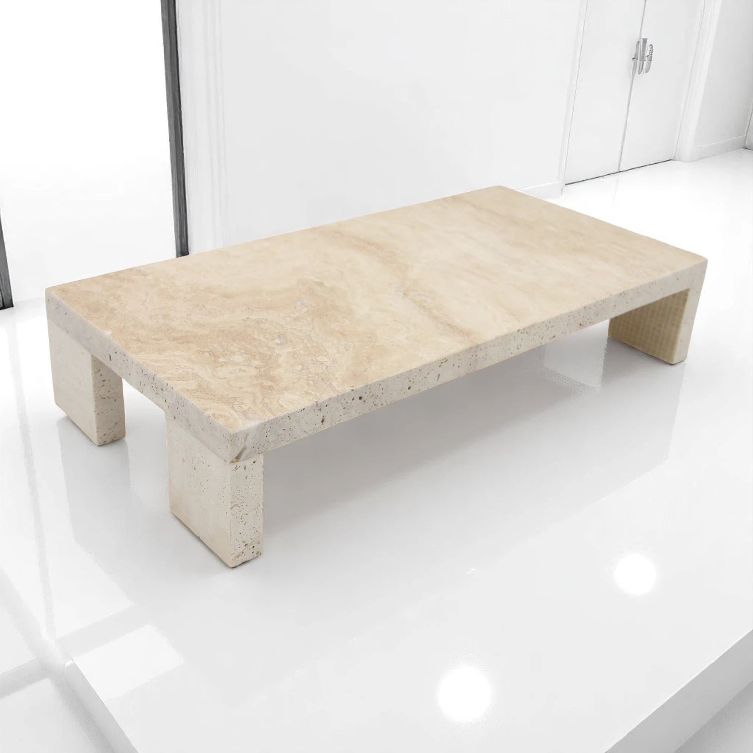 Beige Marble-Style Rectangular Tray on Legs – Modern Stone-Look Decorative Stand for Kitchen, Dining, Bathroom & Living Room - Multi-Purpose Display Board for Food, Storage & Styling - Damoo