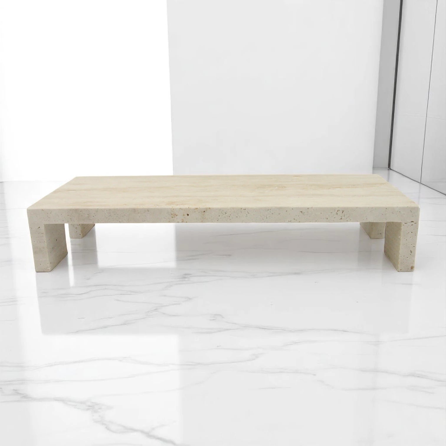Beige Marble-Style Rectangular Tray with Legs – Modern Stone-Look Decorative Stand for Kitchen, Dining Table, Bathroom & Home Décor - Multi-Purpose Display Board for Food, Storage & Styling - Damoo