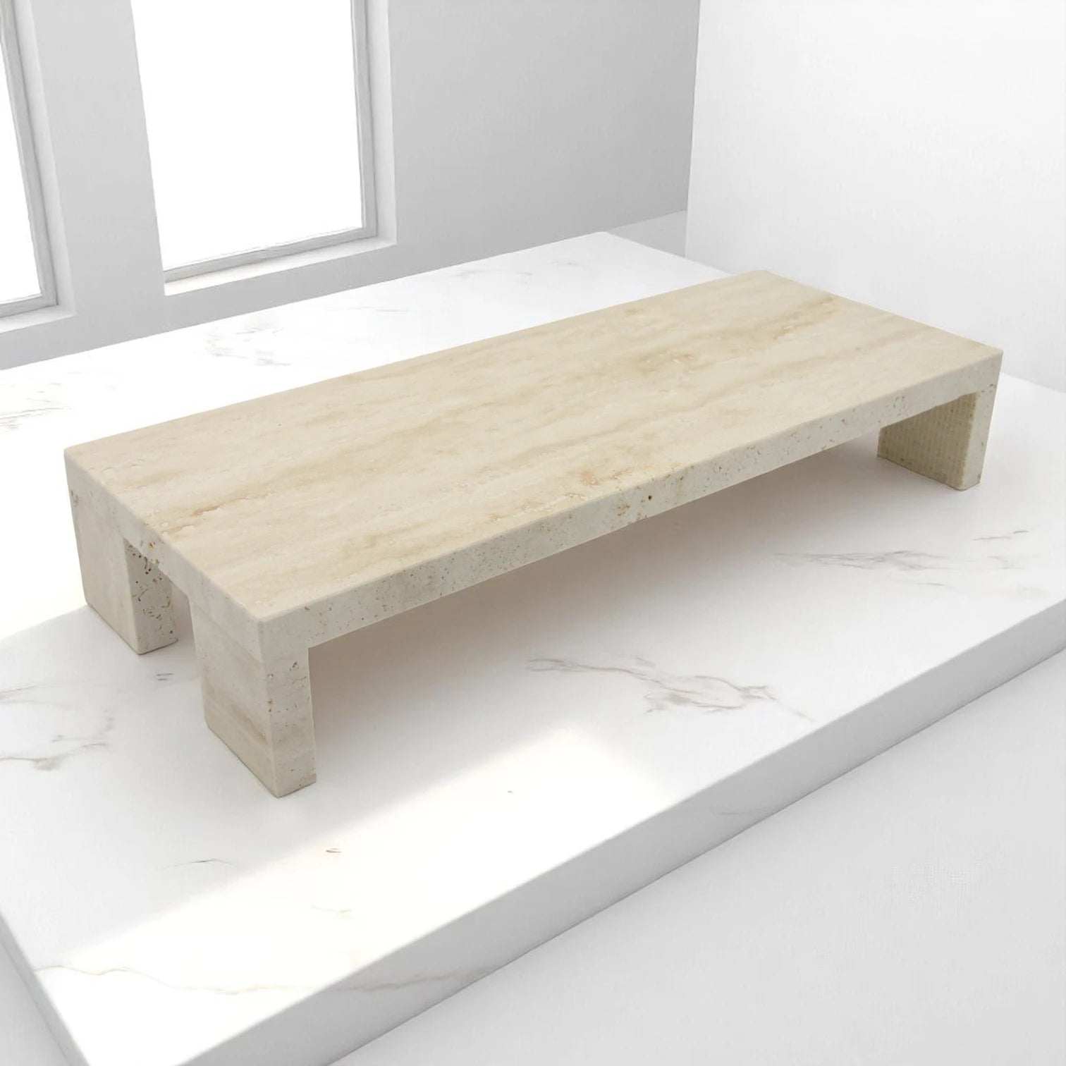 Beige Marble-Style Rectangular Tray with Legs – Modern Stone-Look Decorative Stand for Kitchen, Dining Table, Bathroom & Home Décor - Multi-Purpose Display Board for Food, Storage & Styling - Damoo