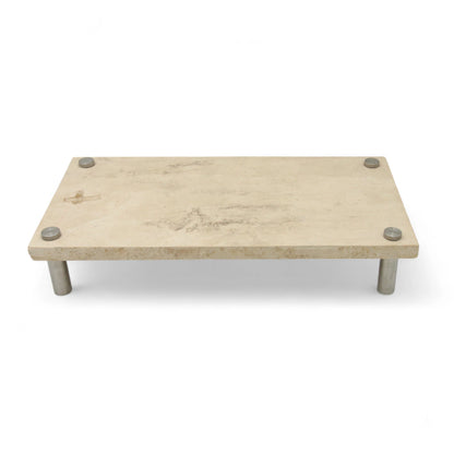 Beige Marble-Style Rectangular Tray with Steel Legs – Modern Stone-Look Display Stand for Kitchen, Dining Table, Bathroom & Living Room - Multi-Purpose Decorative Board for Food, Storage & Home Styling - Damoo