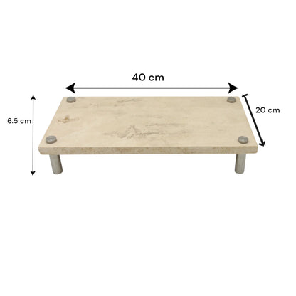 Beige Marble-Style Rectangular Tray with Steel Legs – Modern Stone-Look Display Stand for Kitchen, Dining Table, Bathroom & Living Room - Multi-Purpose Decorative Board for Food, Storage & Home Styling - Damoo