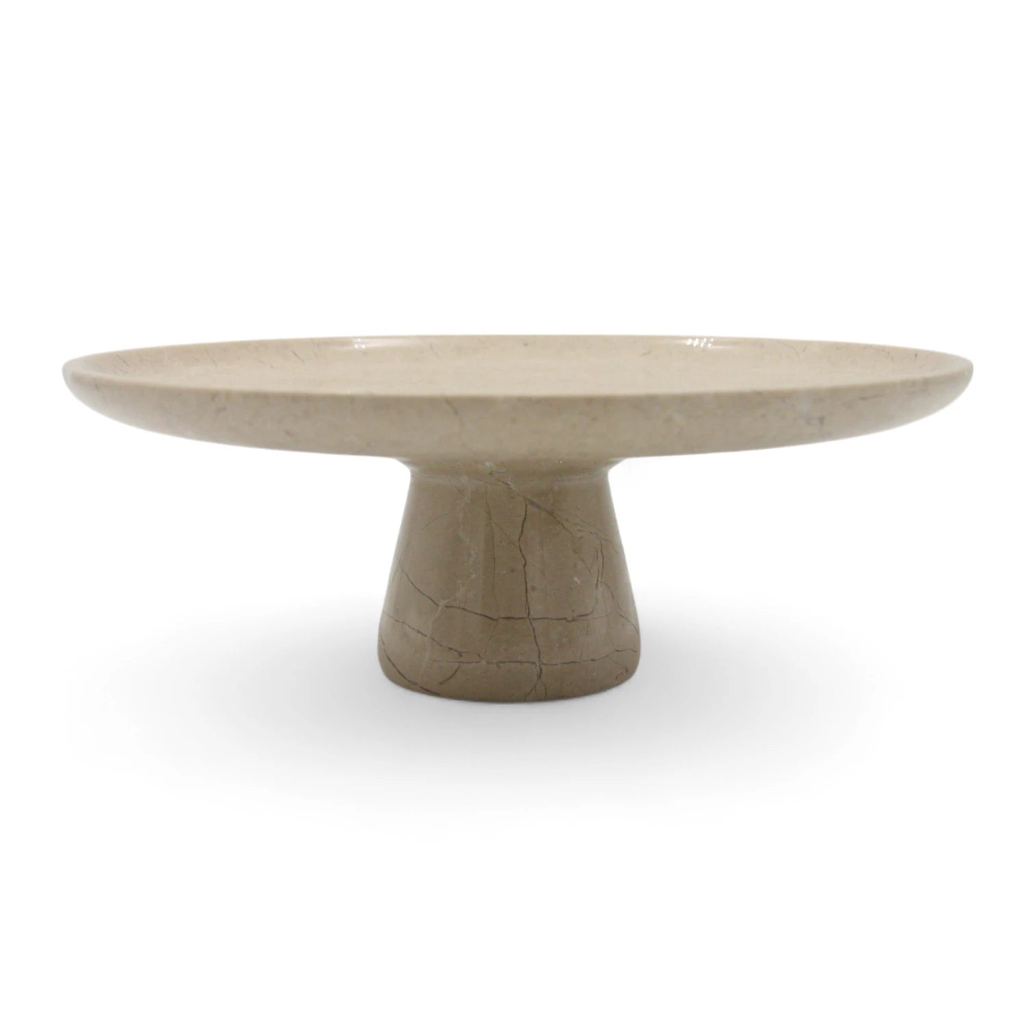 Beige Marble-Style Round Serving Plate on Stand – Modern Stone-Look Display Tray for Kitchen, Dining Table & Living Room - Elegant Multi-Purpose Pedestal Platter for Food or Décor - Damoo