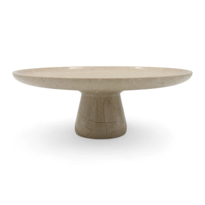 Beige Marble-Style Round Serving Plate on Stand – Modern Stone-Look Display Tray for Kitchen, Dining Table & Living Room - Elegant Multi-Purpose Pedestal Platter for Food or Décor - Damoo