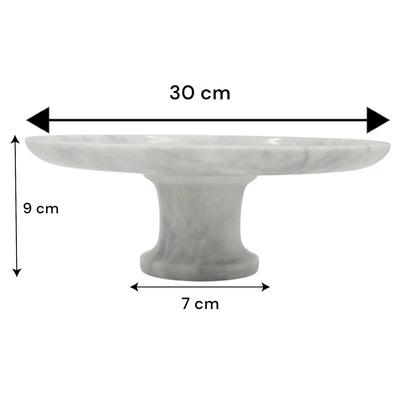 Beige Marble-Style Round Serving Plate on Stand – Modern Stone-Look Display Tray for Kitchen, Dining Table & Living Room - Elegant Multi-Purpose Pedestal Platter for Food or Décor - Damoo