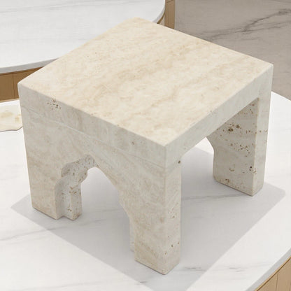 Beige Marble-Style Stand with Middle Eastern Design – Authentic Traditional Decorative Pedestal for Tabletop Display - Elegant Multi-Purpose Accent Tray for Home Décor - Damoo