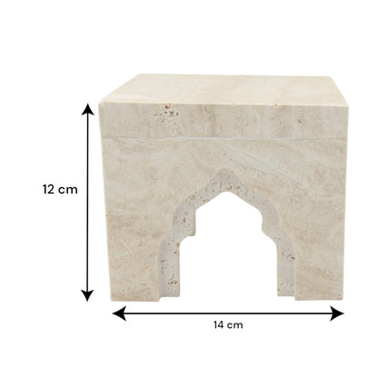 Beige Marble-Style Stand with Middle Eastern Design – Authentic Traditional Decorative Pedestal for Tabletop Display - Elegant Multi-Purpose Accent Tray for Home Décor - Damoo