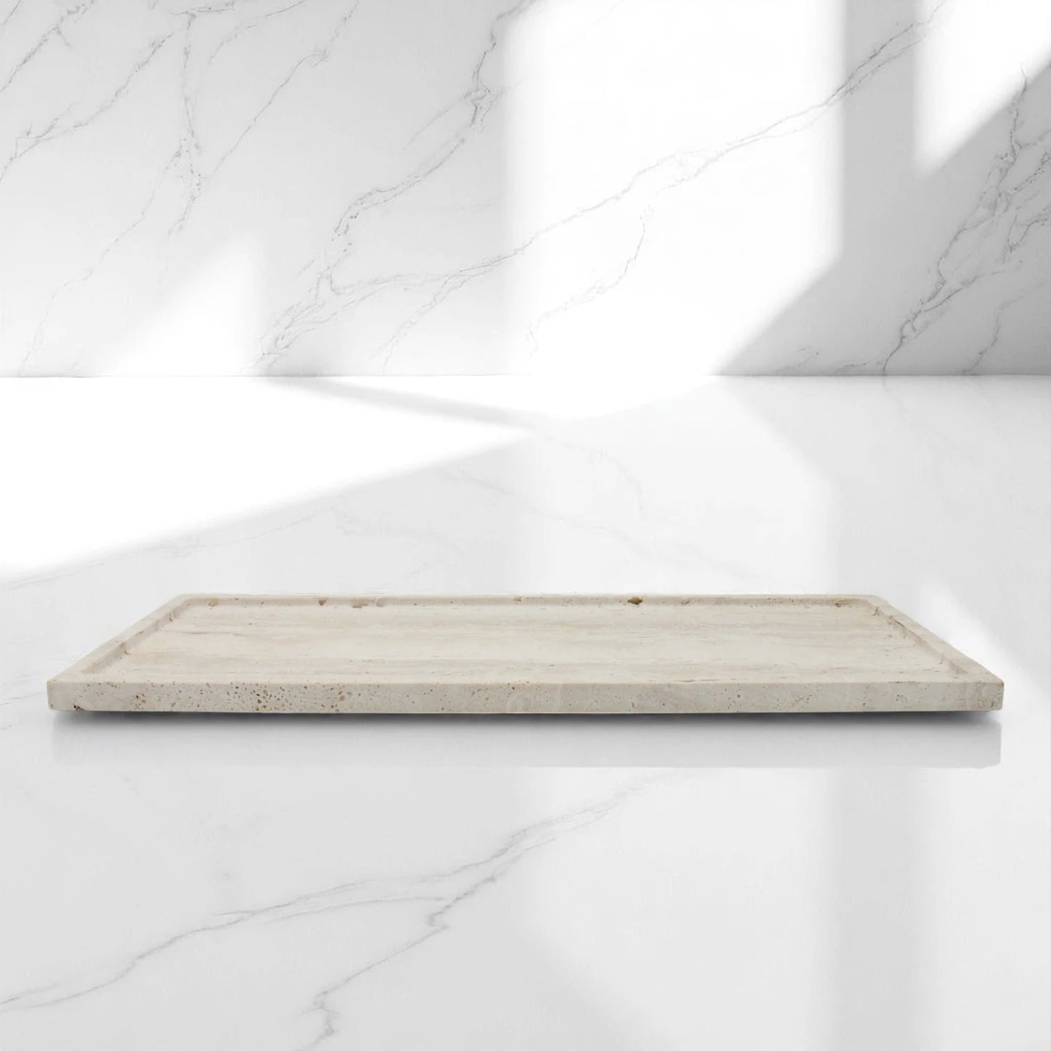 Beige Marble Travertine Tray Board – Natural Stone Cutting, Chopping, Baking & Display Board - Elegant Multi-Use Kitchen & Decor Piece by Damoo - Damoo