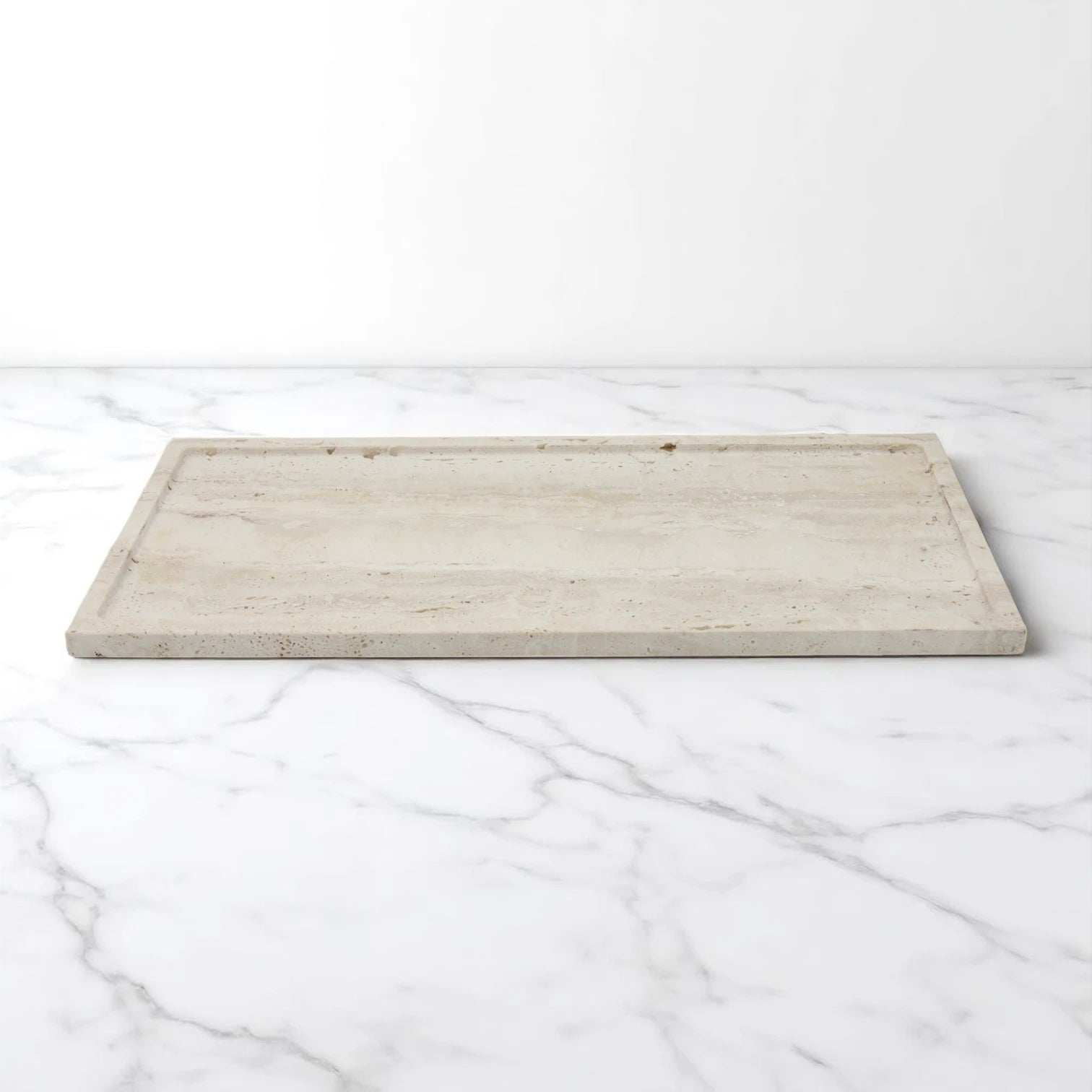 Beige Marble Travertine Tray Board – Natural Stone Cutting, Chopping, Baking & Display Board - Elegant Multi-Use Kitchen & Decor Piece by Damoo - Damoo
