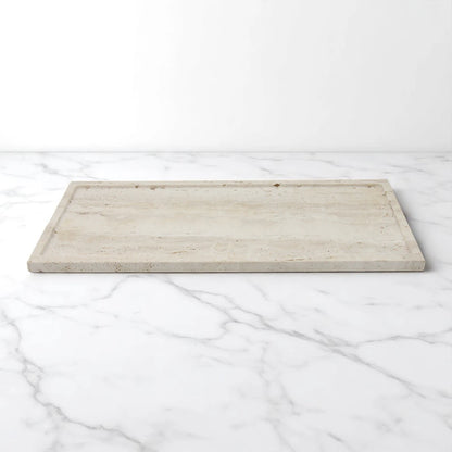 Beige Marble Travertine Tray Board – Natural Stone Cutting, Chopping, Baking & Display Board - Elegant Multi-Use Kitchen & Decor Piece by Damoo - Damoo