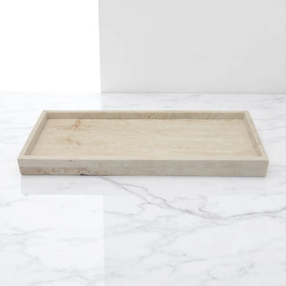 Beige Marble Tray with Edge – Natural Stone Vanity Tray for Bathroom, Kitchen, Coffee Table, Jewelry, and Makeup - Decorative & Functional Countertop Organizer by Damoo - Damoo