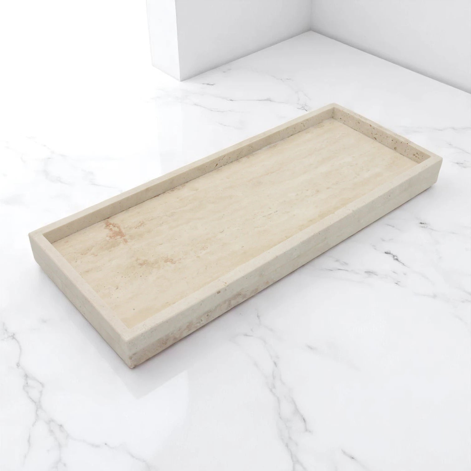 Beige Marble Tray with Edge – Natural Stone Vanity Tray for Bathroom, Kitchen, Coffee Table, Jewelry, and Makeup - Decorative & Functional Countertop Organizer by Damoo - Damoo