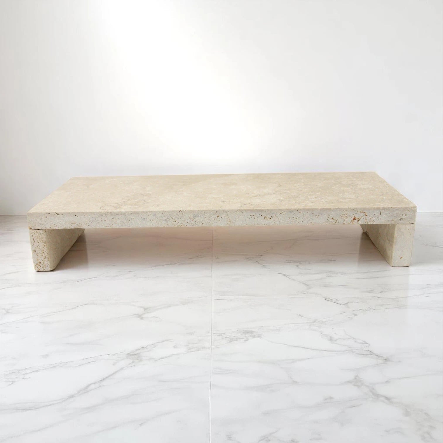 Beige Marble Tray with Legs | 35x15x4cm Multi-Purpose Stone Board for Décor, Jewelry & Food Display - Damoo