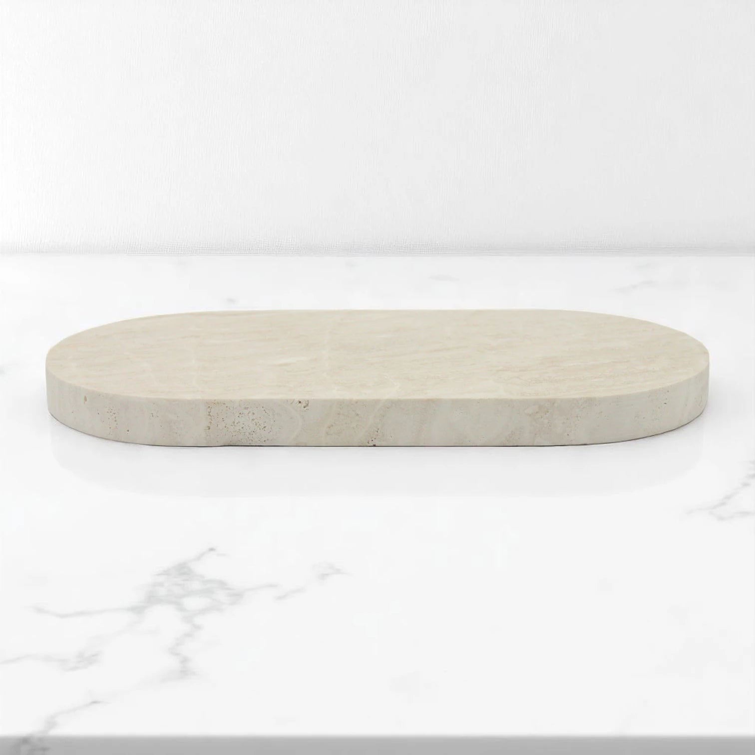 Beige Oval Marble Decorative Tray | Elegant Organizer for Jewelry, Candles, Bathroom & Kitchen Essentials - Damoo