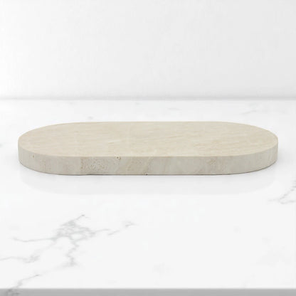 Beige Oval Marble Decorative Tray | Elegant Organizer for Jewelry, Candles, Bathroom & Kitchen Essentials - Damoo