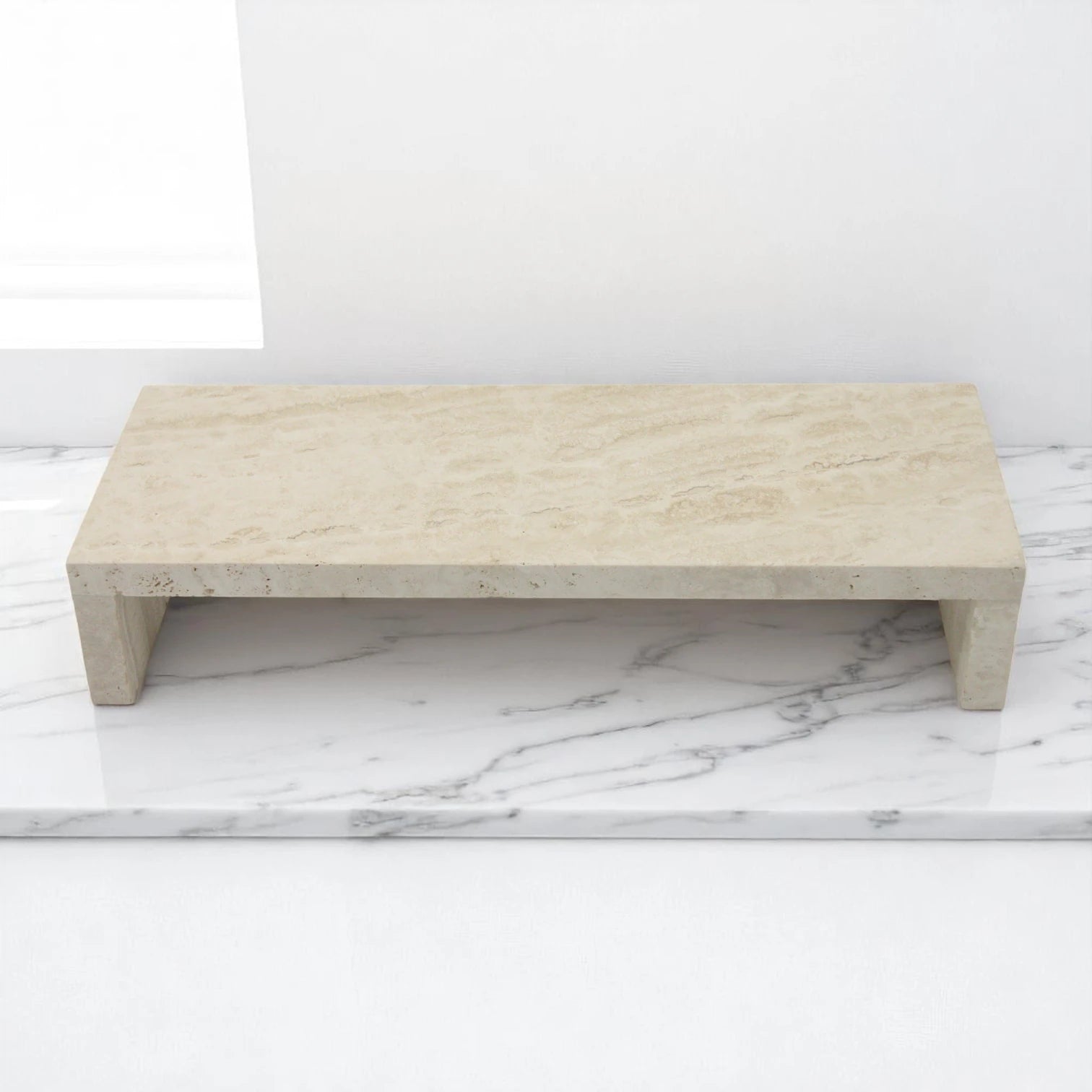 Beige Rectangular Marble Board with Legs - Elegant Stone Tray for Décor, Organization & Serving - Damoo