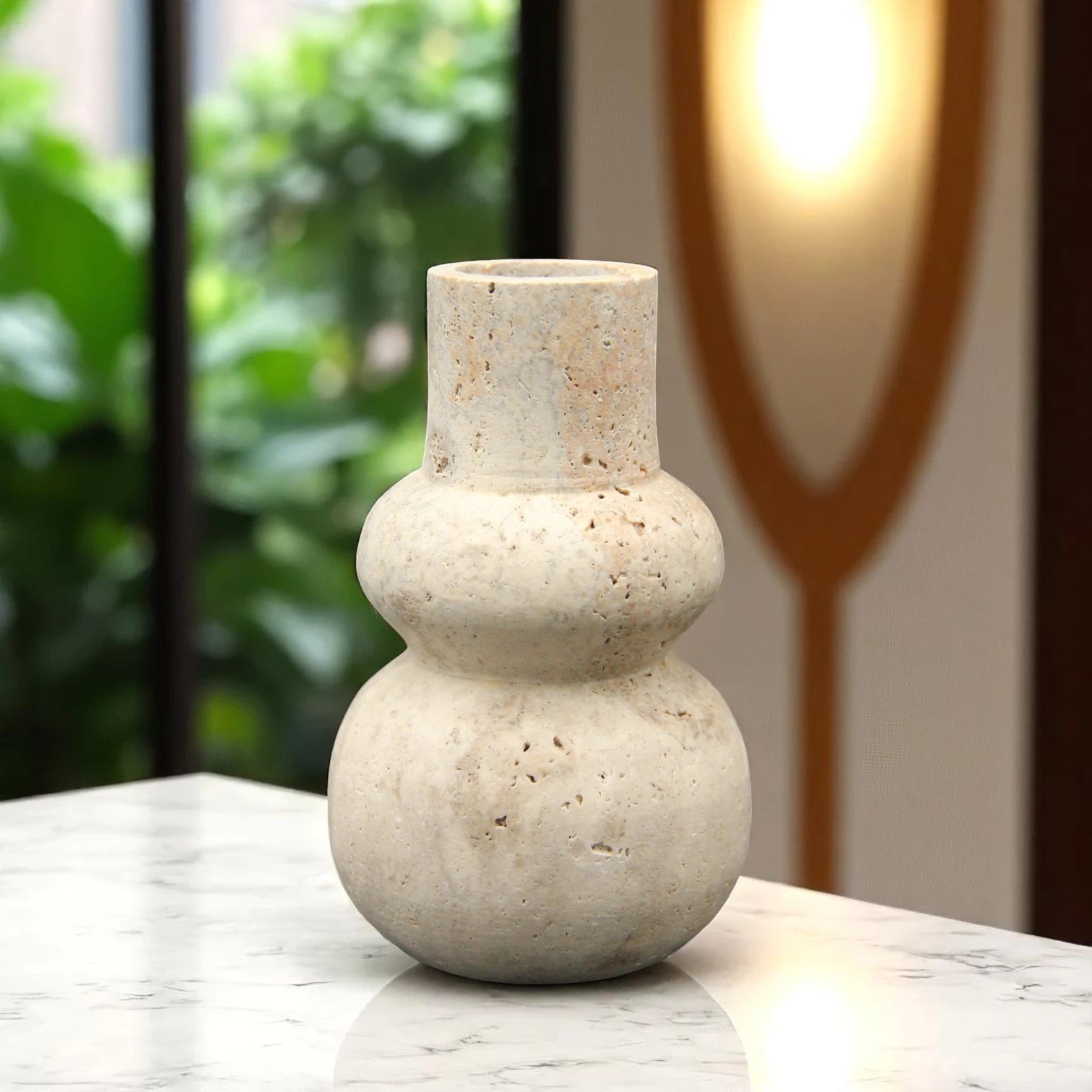 Beige Tall Travertine Flower Vase – Elegant Natural Stone Vase for Home Décor, Dining Table Centerpieces & Living Room Accents - Damoo