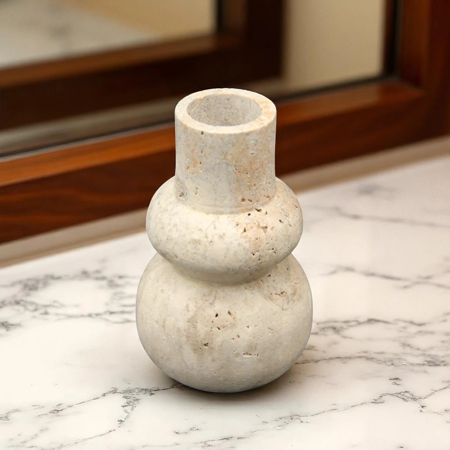 Beige Tall Travertine Flower Vase – Elegant Natural Stone Vase for Home Décor, Dining Table Centerpieces & Living Room Accents - Damoo
