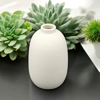 Beige Travertine Flower Vase – Elegant Natural Stone Vase for Home Décor, Dining Table Centerpieces & Living Room Accents - Damoo